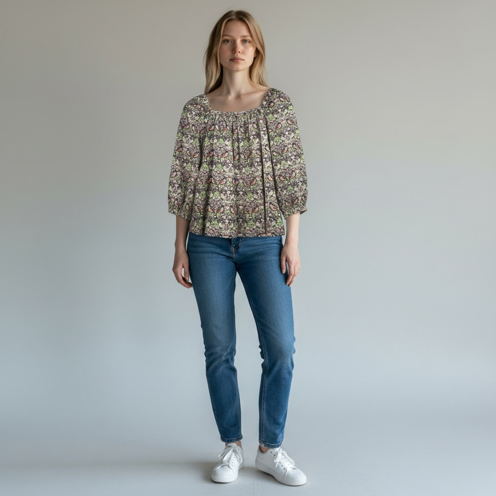 J Crew Womens Liberty Fabric Peasant Top Size 0 Floral Cottagecore Boho Retro